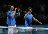 Marcel Granollers and Marc Lopez (ESP) celebrate their victory at the ATP World Tour Finals